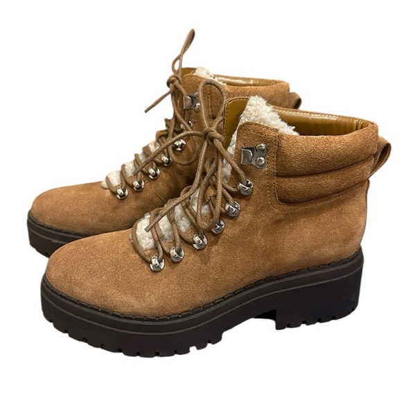 NEW Marc Fisher Tan Lace Up Boots with Shearling - Picture 2 of 4